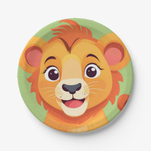Assiettes En Carton Lion mignonne Face safari jungle sauvage fête d'an