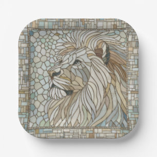 Assiettes En Carton Lion Portrait Mosaic Art