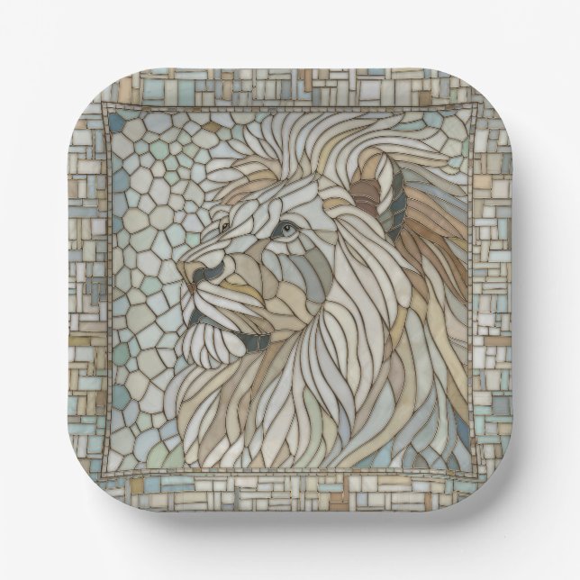 Assiettes En Carton Lion Portrait Mosaic Art (Recto)