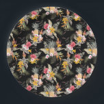 Assiettes En Carton Liquide d'hibiscus d'ananas tropical sur noir<br><div class="desc">Fleurs d'hibiscus roses et blancs exotiques, lis jaunes, ananas, frondes de palmiers et feuillage tropical, ces plaques en papier sont parfaites pour les fêtes d'anniversaire, les fêtes d'été, les luaus, la vaisselle de décoration maison, ou toute autre occasion. Disponible en 2 tailles . Correspondance des serviettes et des invitations dans...</div>