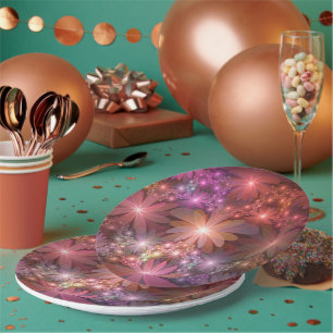 Assiettes En Carton Lit De Fleurs Coloré Brillant Art Fractal Abstrait