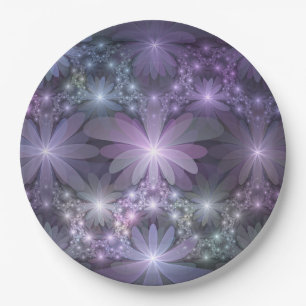 Assiettes En Carton Lit de fleurs tendance brillant art fractal abstra