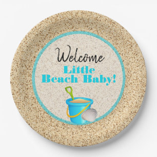 Assiettes En Carton Little Beach Baby Turquoise Pail and Shovel Baby s