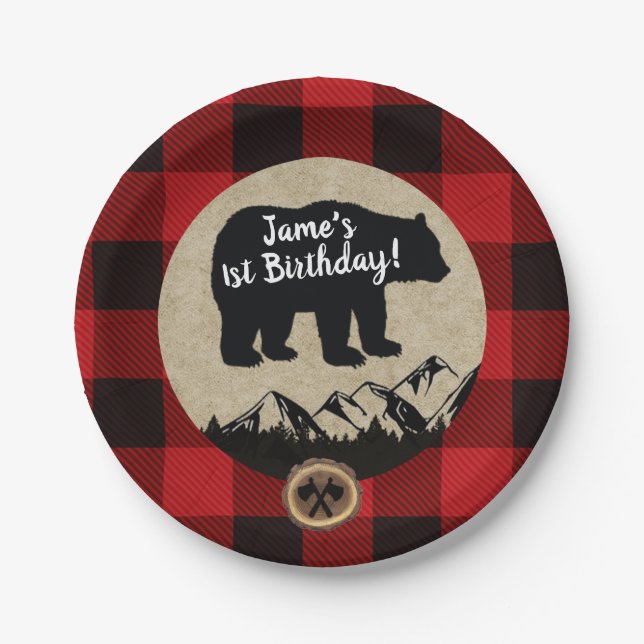 Assiettes En Carton Little Bear Wild One Flannel Lumberjack Anniversai (Devant)