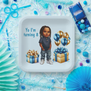 Assiettes En Carton Little Boy Dark Skin Braids Party