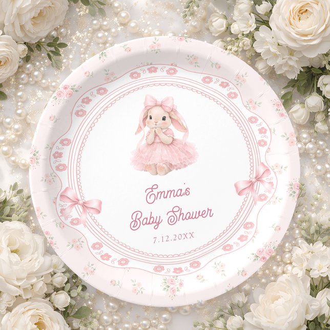 Assiettes En Carton Little Bunny Floral Blush Pink Baby Shower (Créateur téléchargé)