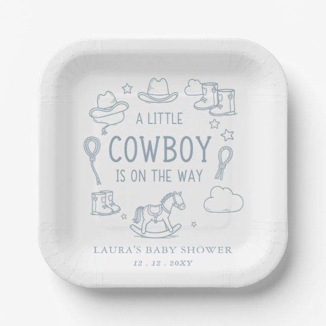 Assiettes En Carton Little Cowboy Boy Baby Shower (Recto)