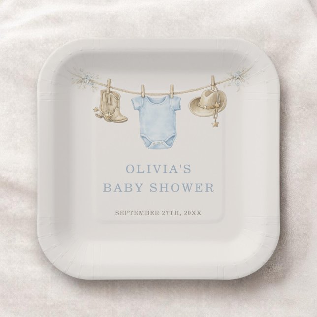 Assiettes En Carton Little Cowboy Clothesline Baby Shower Party (Créateur téléchargé)