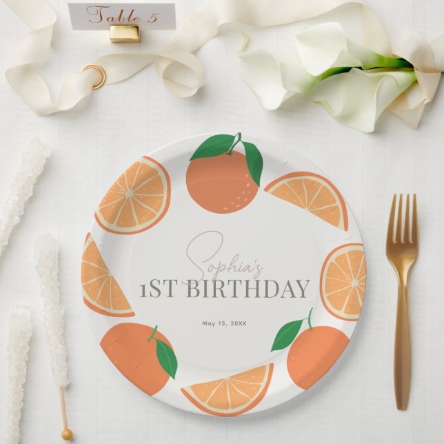 Assiettes En Carton Little Cutie Modern Orange & Orange Slice Annivers (Mariage)