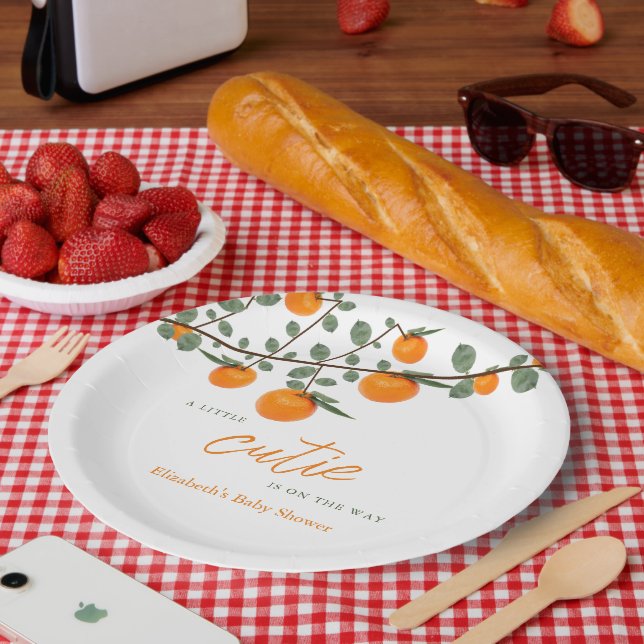 Assiettes En Carton Little Cutie Orange Baby shower neutre de genre (Pique-nique)