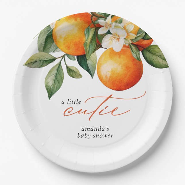 Assiettes En Carton Little Cutie Orange Clementine Baby shower Favoris (Devant)