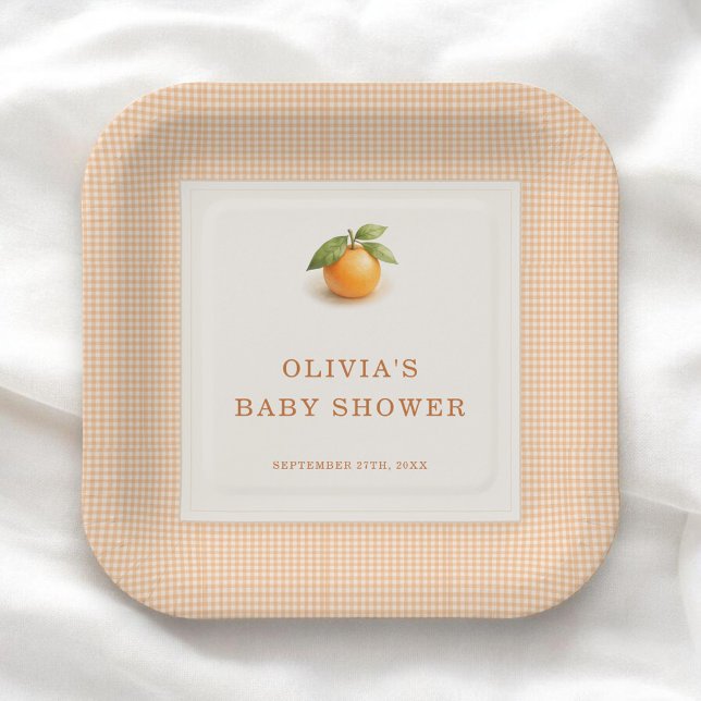 Assiettes En Carton Little Cutie Orange Gingham Baby Shower Party (Créateur téléchargé)