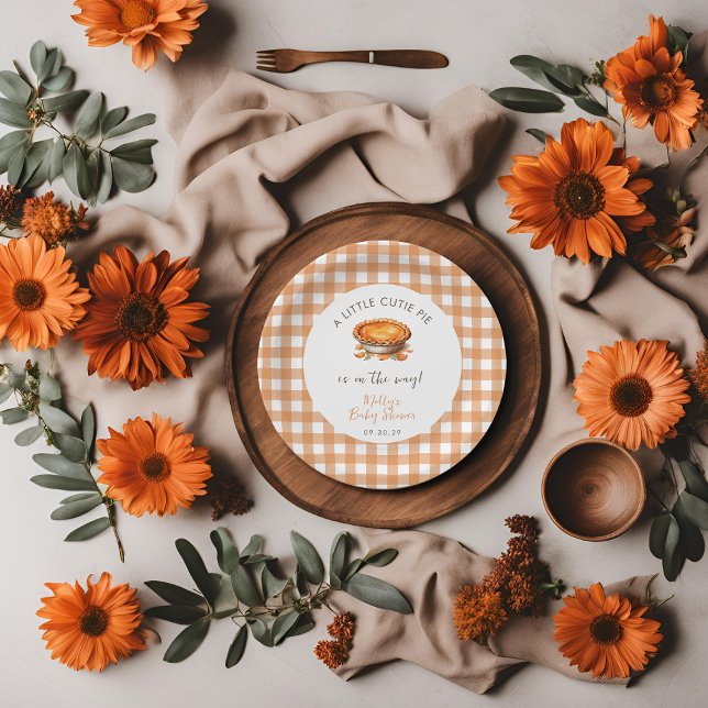 Assiettes En Carton Little Cutie Pie Fall Citrouille En vichy Baby sho (Little Cutie Pie Baby Shower Paper Plate  )