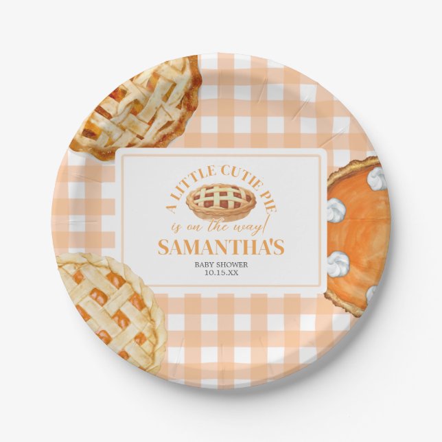 Assiettes En Carton Little Cutie Pie Gingham Baby Shower (Devant)