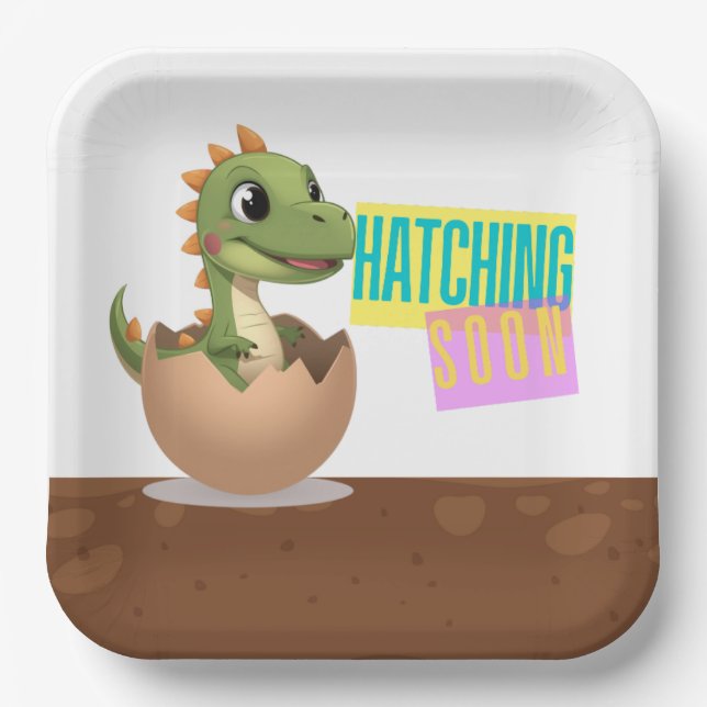 Assiettes En Carton Little Dinosaur Hatching Soon (Recto)