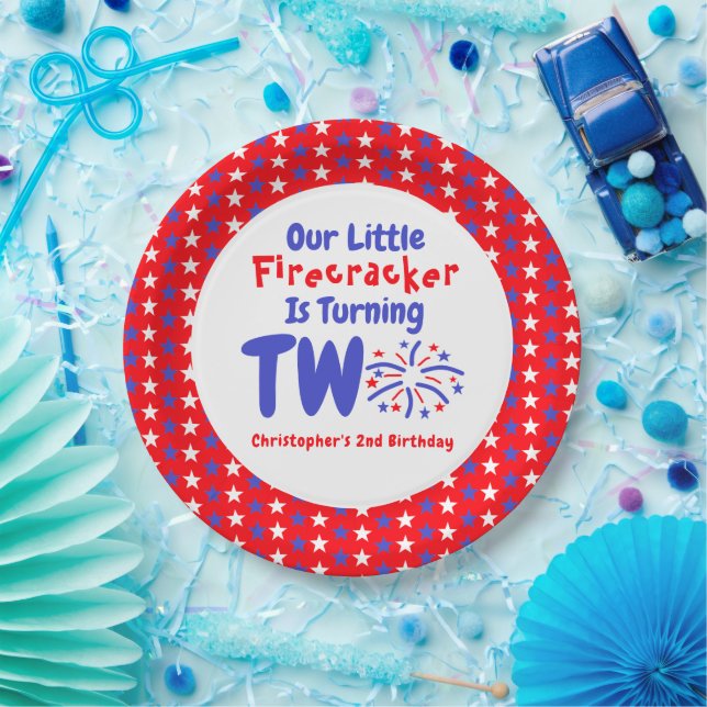 Assiettes En Carton Little Firecracker 2e anniversaire (Fête)
