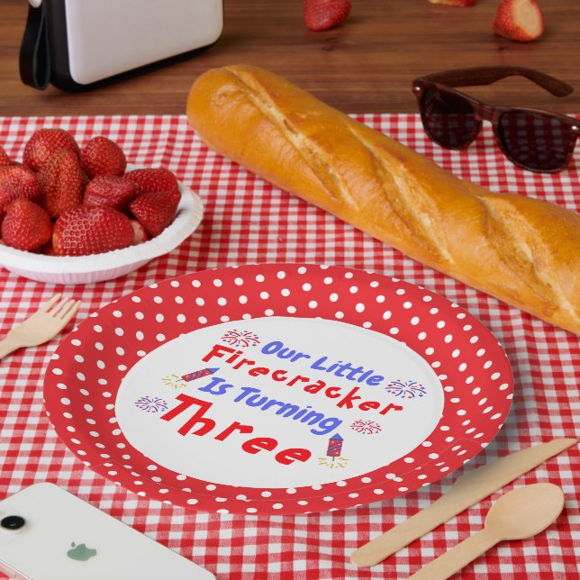 Assiettes En Carton Little Firecracker 3ème anniversaire (Pique-nique)