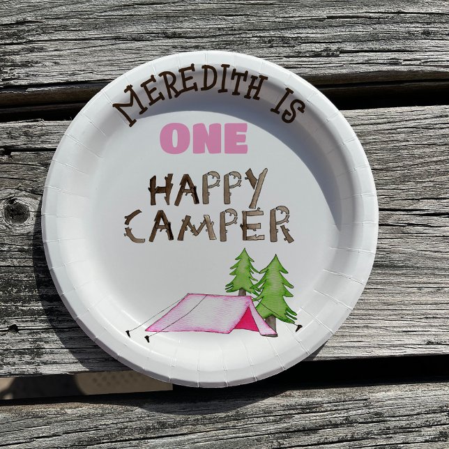 Assiettes En Carton Little Girl One Happy Camper First Birthday Party (Créateur téléchargé)