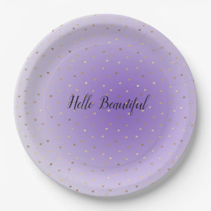 Assiettes En Carton Little Gold Hearts Purple Ombre