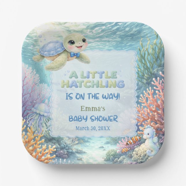 Assiettes En Carton Little Hatchling Sea Turtle Ocean Baby Shower (Recto)