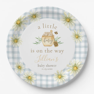 Assiettes En Carton Little Honey On The Way Blue Gingham Baby Shower