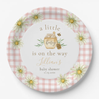 Assiettes En Carton Little Honey On The Way Pink Gingham Baby Shower