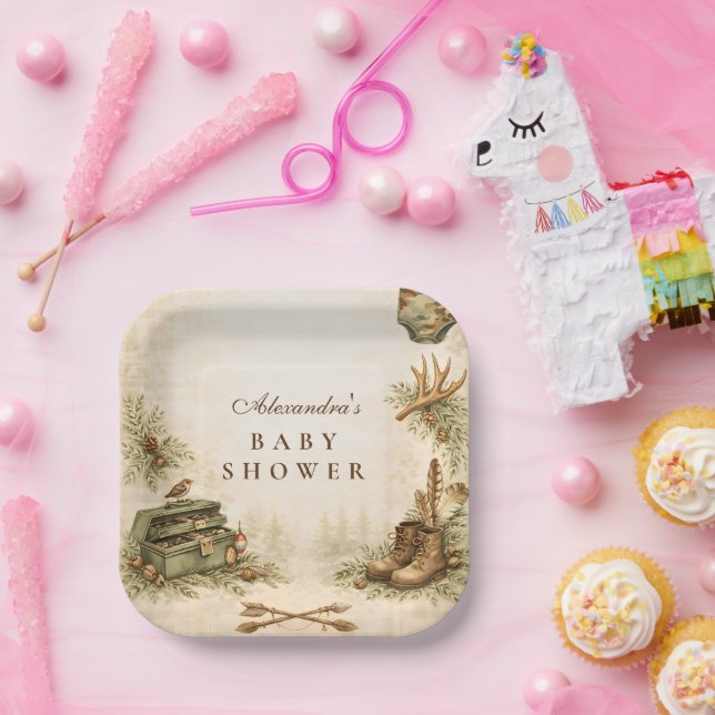Assiettes En Carton Little Hunter Woodland Keepsake Baby Shower (Fête)
