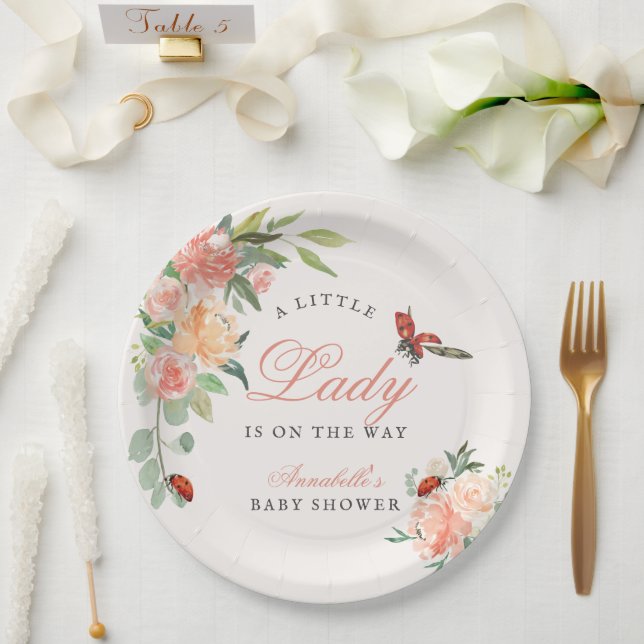 Assiettes En Carton Little Lady Ladybug Roses Girl Baby Shower (Mariage)
