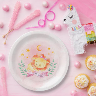 Assiettes En Carton Little Lion C'est une fille Aquarelle Baby shower 