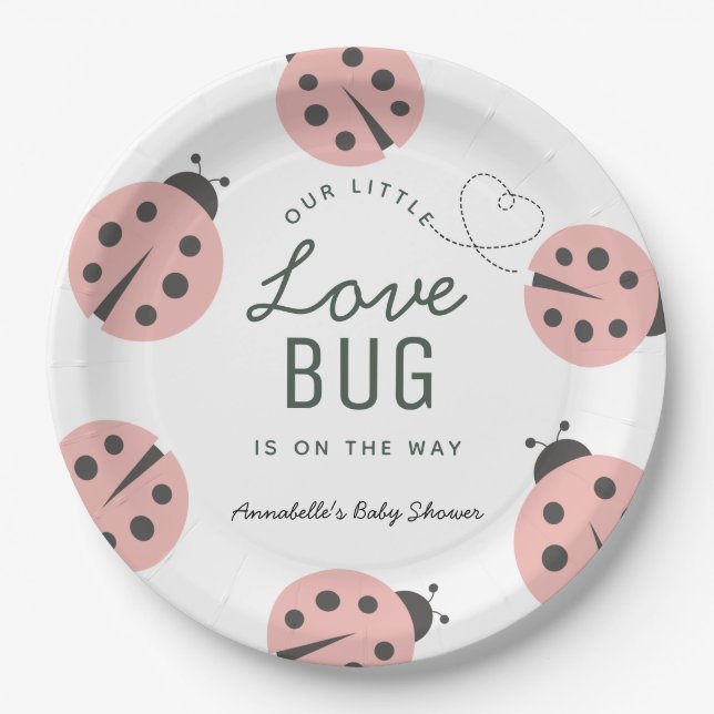 Assiettes En Carton Little Love Bug Pink Ladybug Baby Shower (Devant)