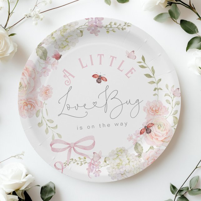 Assiettes En Carton Little Love Bug Wildflower Pink Bow Baby Shower (Créateur téléchargé)
