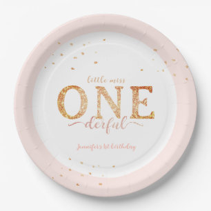 Assiettes En Carton Little Miss Onederful Gold 1er anniversaire