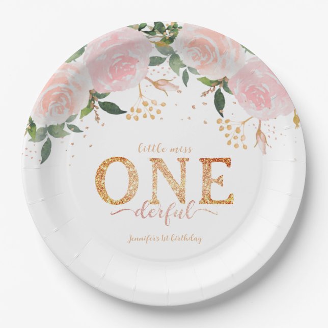 Assiettes En Carton Little Miss Onederful Gold 1er anniversaire (Devant)