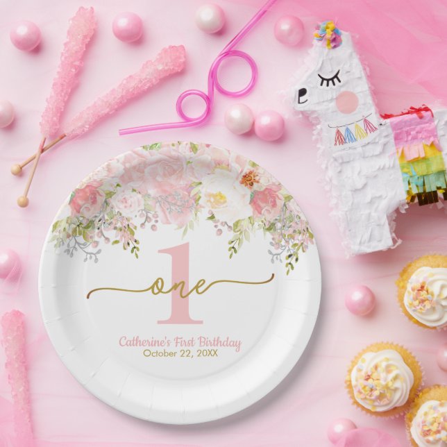 Assiettes En Carton Little Miss ONEderful Rose Roses Premier anniversa (Fête)