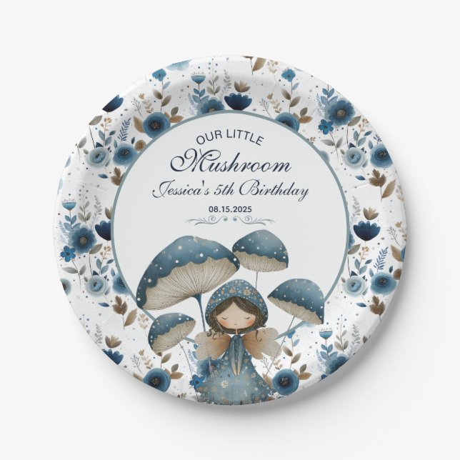 Assiettes En Carton Little Mushroom Fairy Blue Anniversaire de enfant  (Devant)
