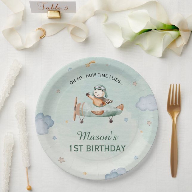 Assiettes En Carton Little Pilot Green Sky 1st Birthday Airplane Party (Mariage)