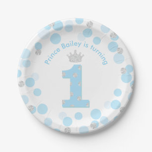 Assiettes En Carton Little Prince Blue Silver 1er Anniversaire Papier 