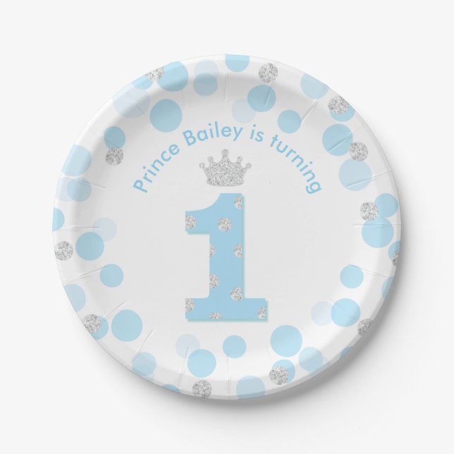 Assiettes En Carton Little Prince Blue Silver 1er Anniversaire Papier  (Devant)