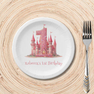 Assiettes En Carton Little Princess Pink Castle 1er anniversaire