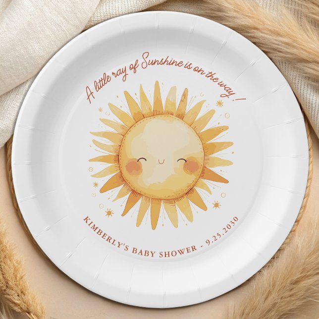 Assiettes En Carton Little Ray of Sunshine Boho Sun Cute Baby Shower (Créateur téléchargé)