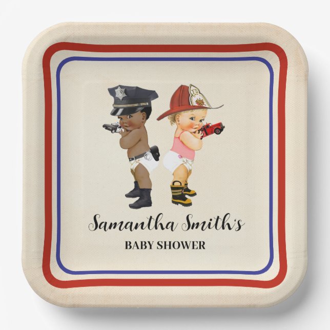 Assiettes En Carton Little Recruit on the Way Baby Shower Cream Red (Recto)