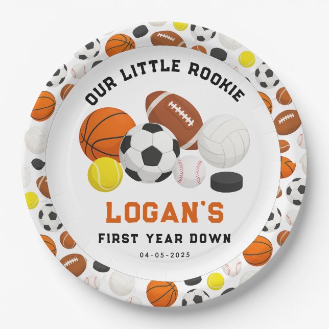 Assiettes En Carton Little Rookie Sports 1st Birthday Party | All-Star (Devant)