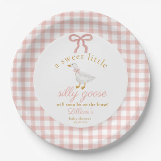 Assiettes En Carton Little Silly Goose Blush Pink Gingham Baby Shower 