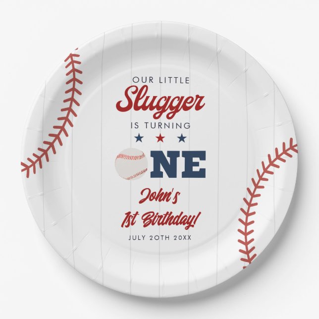 Assiettes En Carton Little Slugger Baseball 1st Birthday (Devant)
