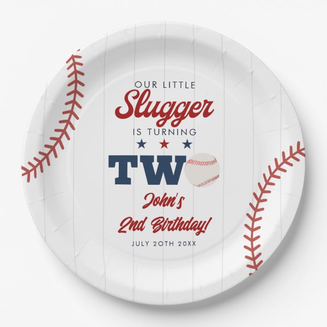 Assiettes En Carton Little Slugger Baseball 2nd Birthday (Devant)