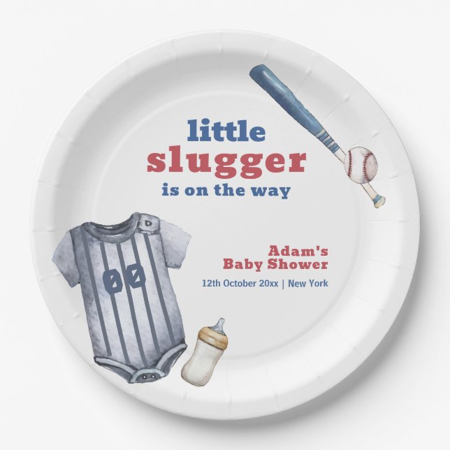 Assiettes En Carton Little Slugger Baseball Shirt Bottle Baby Shower  (Devant)