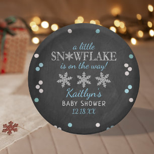 Assiettes En Carton Little Snowflake Boys Baby shower d'hiver