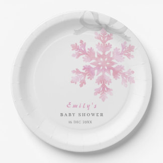 Assiettes En Carton Little Snowflake Pink Baby Shower