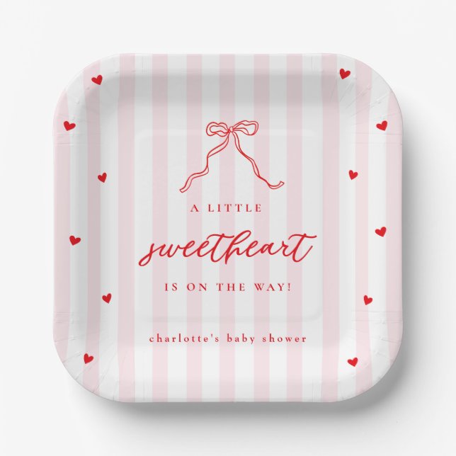 Assiettes En Carton Little Sweetheart Bow Baby Shower (Recto)