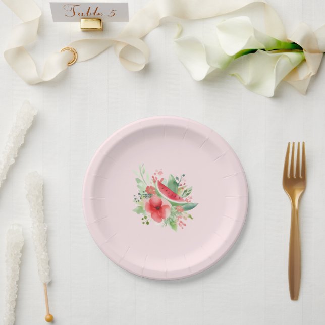 Assiettes En Carton  Little Sweetie 🍉 Watermelon Floral Baby Shower (Mariage)